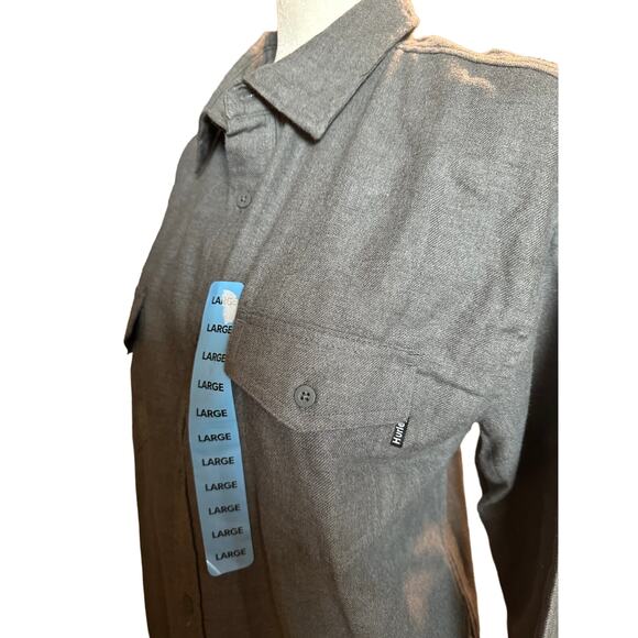 Hurley Charcoal Ultra Soft Brushed Flannel Regular Fit Shirt, Size Large NWT - Picture 3 of 8